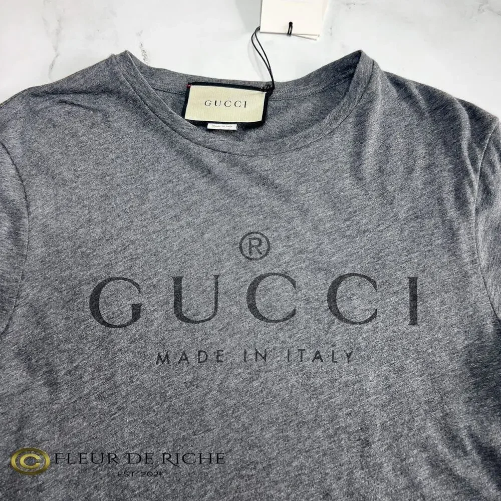 Unisex NWT Gucci Classic Logo Print T-shirt Gray sz XL - Picture 3 of 7